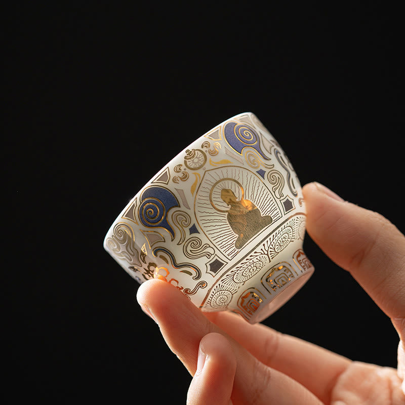 Nimara Ritual White Thangka Buddha Auspicious Clouds Teacup Kung Fu Tea Cup