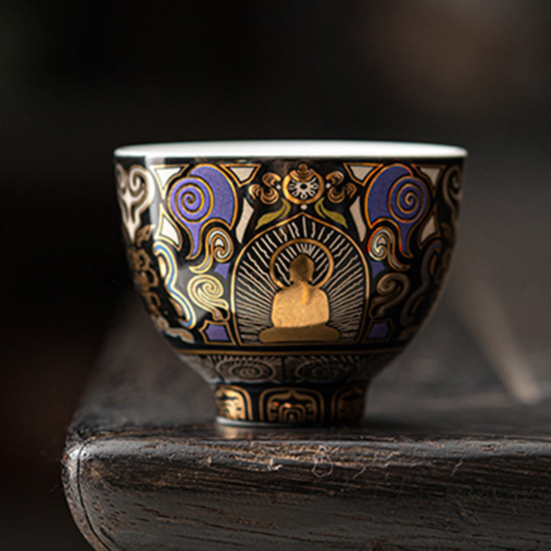 Nimara Ritual Black Thangka Buddha Auspicious Clouds Teacup Kung Fu Tea Cup