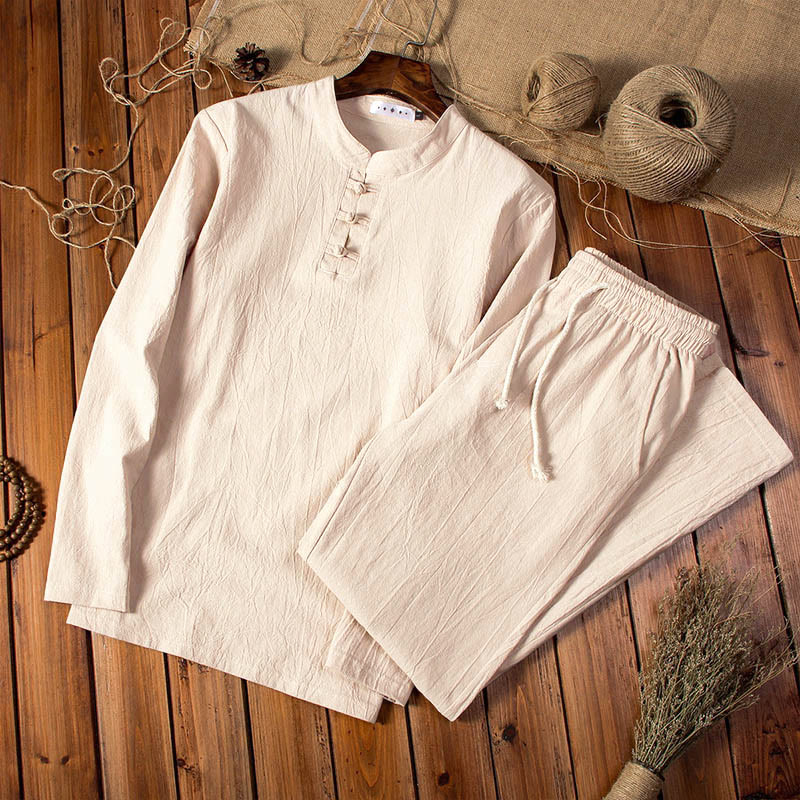 Nimara Ritual Pure Color Long Sleeve Top Pants Clothing Men's Set