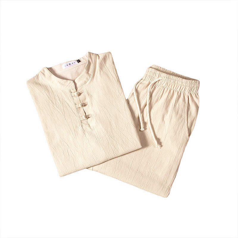 Nimara Ritual Pure Color Long Sleeve Top Pants Clothing Men's Set