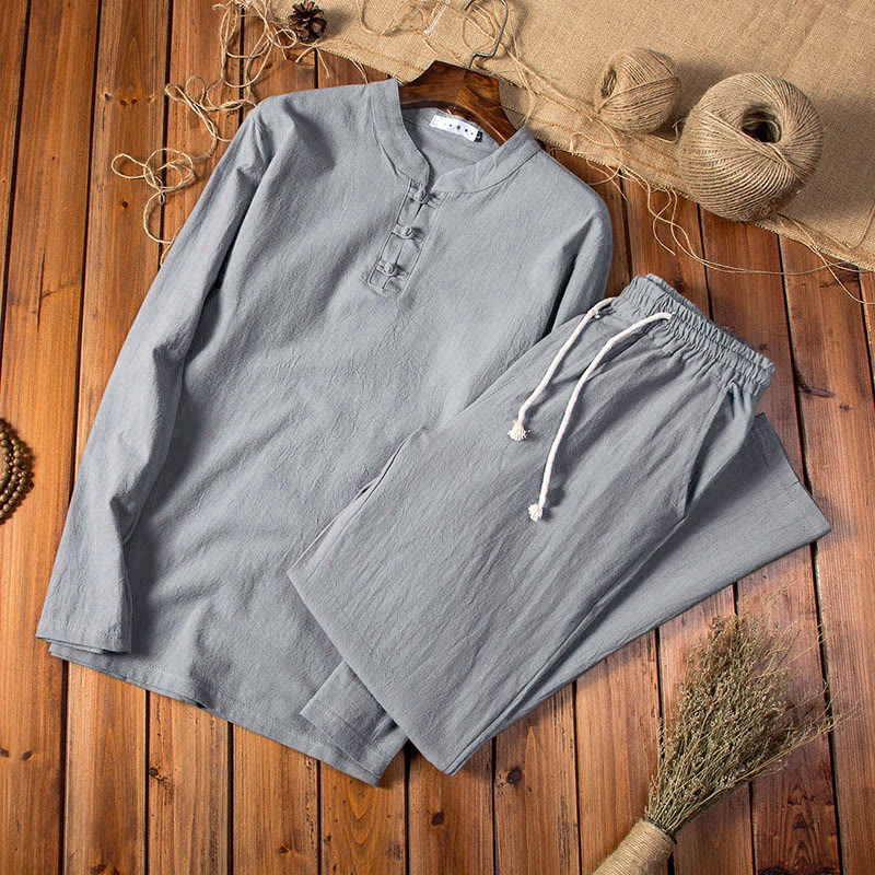 Nimara Ritual Pure Color Long Sleeve Top Pants Clothing Men's Set