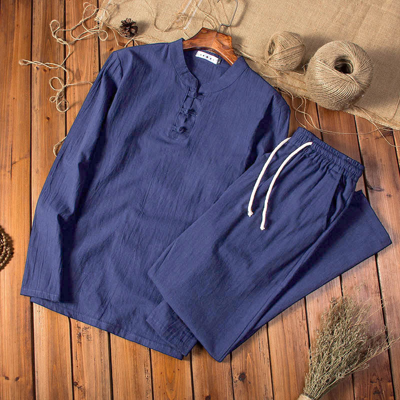 Nimara Ritual Pure Color Long Sleeve Top Pants Clothing Men's Set