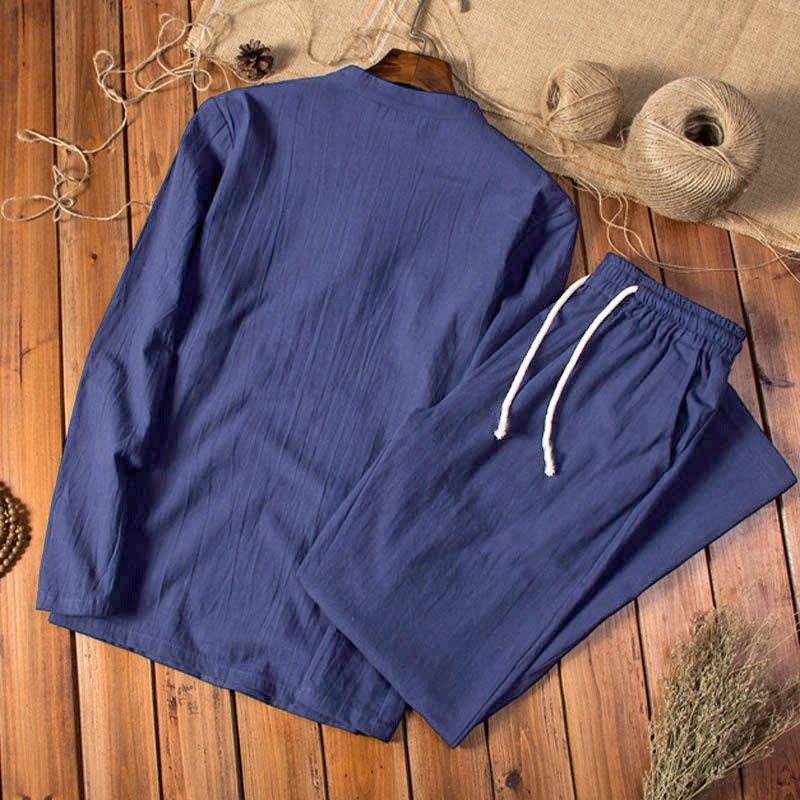 Nimara Ritual Pure Color Long Sleeve Top Pants Clothing Men's Set