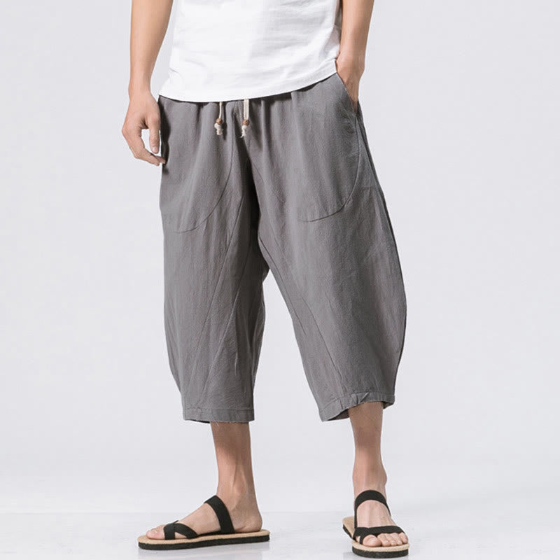 Nimara Ritual Summer Casual Simple Plain Design 7-8 Length Men's Drawstring Pants With Pockets