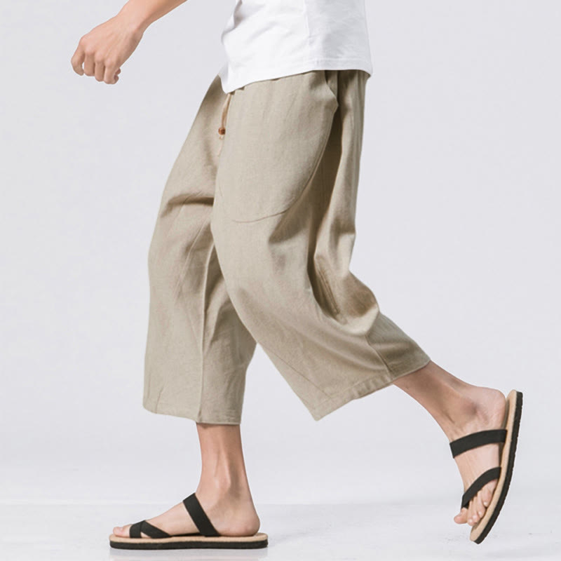 Nimara Ritual Summer Casual Simple Plain Design 7-8 Length Men's Drawstring Pants With Pockets