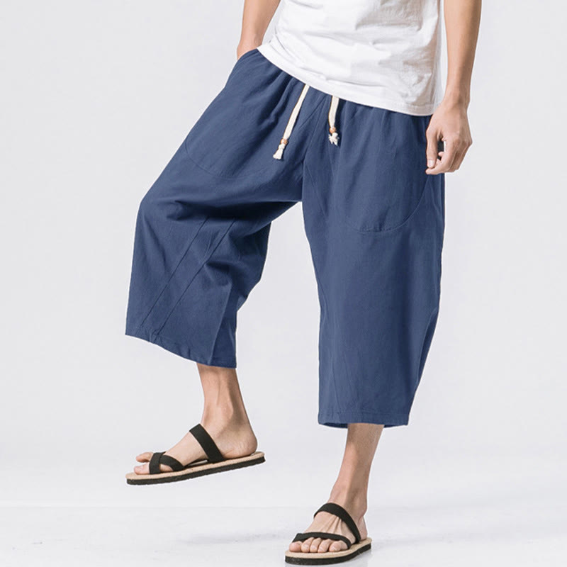 Nimara Ritual Summer Casual Simple Plain Design 7-8 Length Men's Drawstring Pants With Pockets