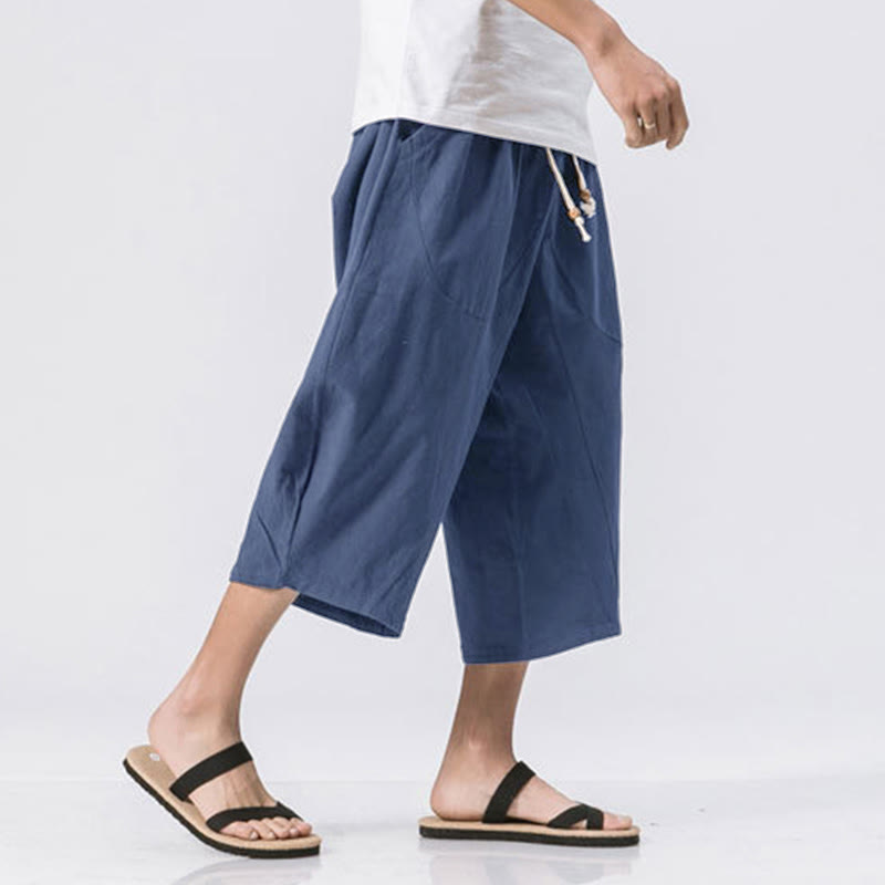Nimara Ritual Summer Casual Simple Plain Design 7-8 Length Men's Drawstring Pants With Pockets