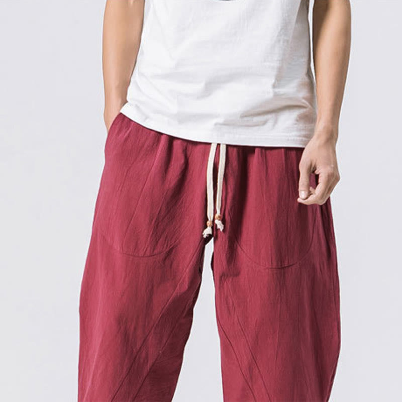 Nimara Ritual Summer Casual Simple Plain Design 7-8 Length Men's Drawstring Pants With Pockets