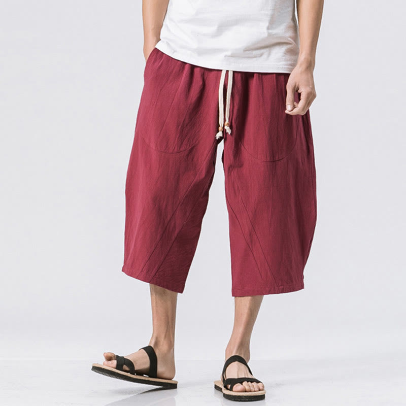 Nimara Ritual Summer Casual Simple Plain Design 7-8 Length Men's Drawstring Pants With Pockets