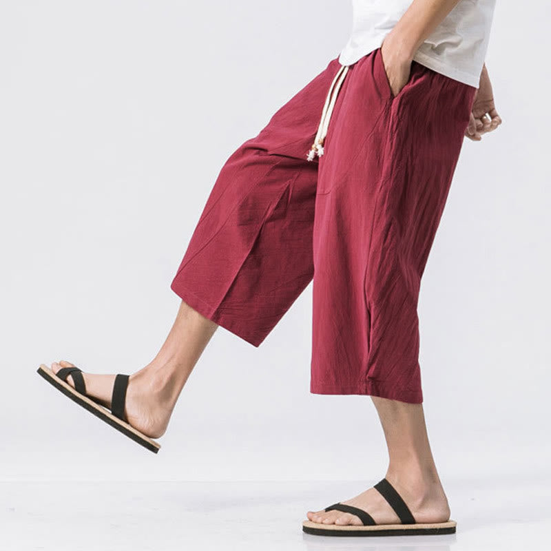 Nimara Ritual Summer Casual Simple Plain Design 7-8 Length Men's Drawstring Pants With Pockets