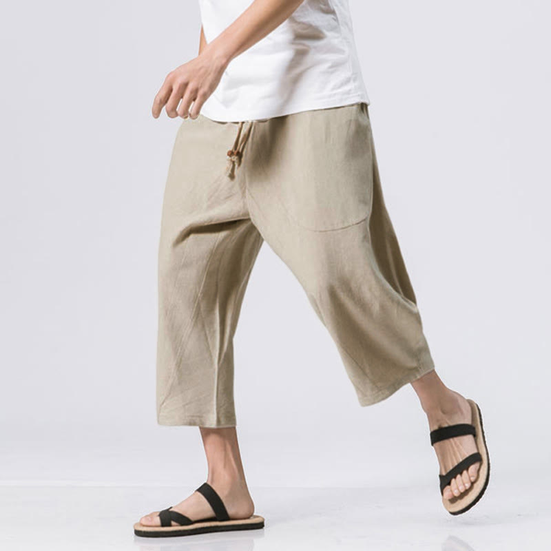 Nimara Ritual Summer Casual Simple Plain Design 7-8 Length Men's Drawstring Pants With Pockets