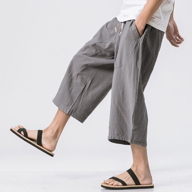 Nimara Ritual Summer Casual Simple Plain Design 7-8 Length Men's Drawstring Pants With Pockets