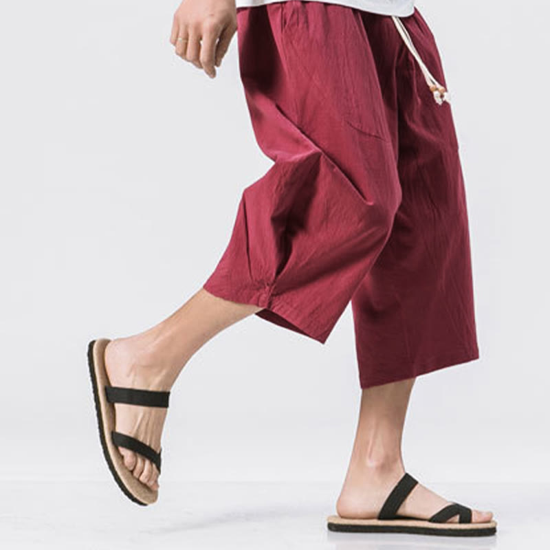 Nimara Ritual Summer Casual Simple Plain Design 7-8 Length Men's Drawstring Pants With Pockets