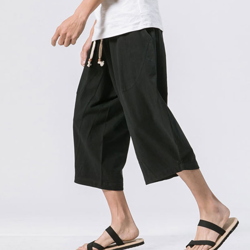 Nimara Ritual Summer Casual Simple Plain Design 7-8 Length Men's Drawstring Pants With Pockets