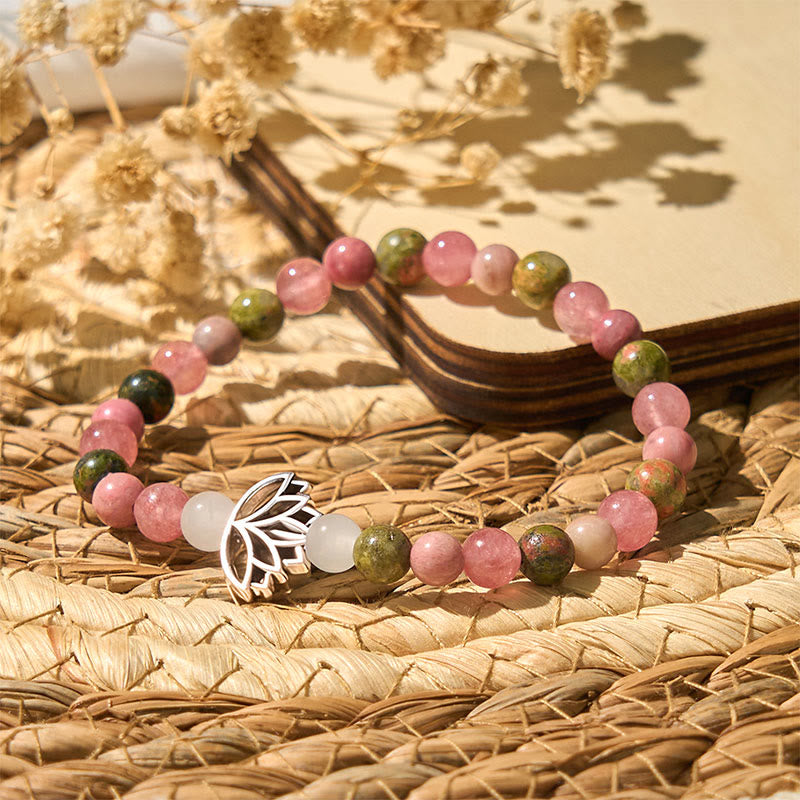 Nimara Ritual Rhodonite Unakite Beads Lotus Healing Bracelet