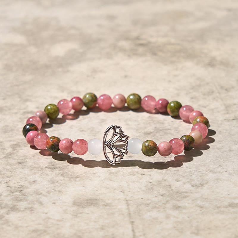 Nimara Ritual Rhodonite Unakite Beads Lotus Healing Bracelet