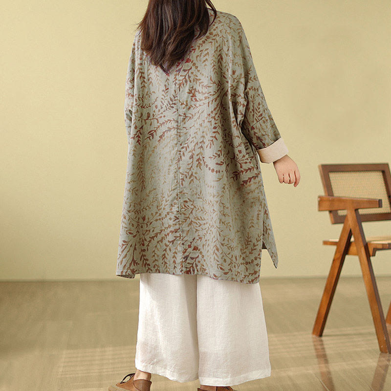 Nimara Ritual Frog-button Vine Leaves Women's Coat With Pockets