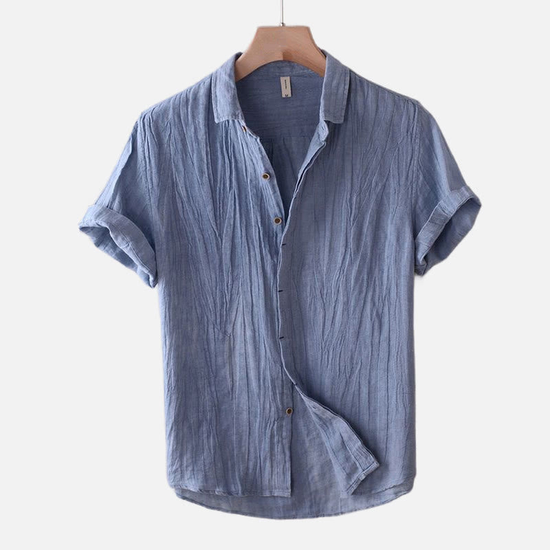 Nimara Ritual Men's Shirt Solid Color Lapel Top Short Sleeve Comfy Button Crease Cotton Linen Shirt