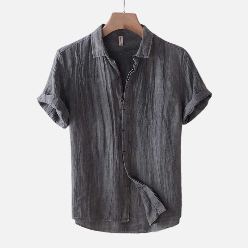Nimara Ritual Men's Shirt Solid Color Lapel Top Short Sleeve Comfy Button Crease Cotton Linen Shirt