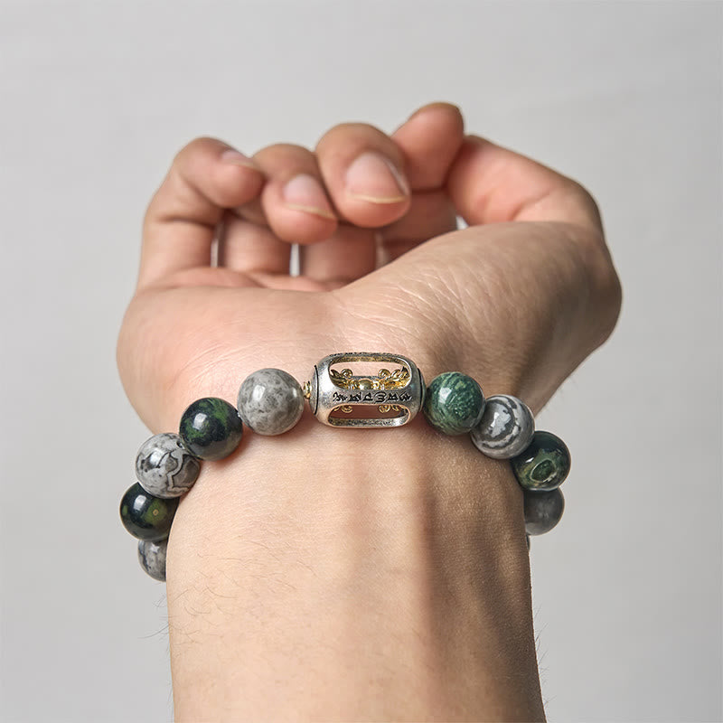Nimara Ritual Natural Grey Jasper Kambamba Jasper Om Mani Padme Hum Formless Buddha Healing Bracelet