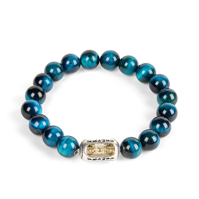 Nimara Ritual Natural Blue Tiger Eye Om Mani Padme Hum Strength Bracelet