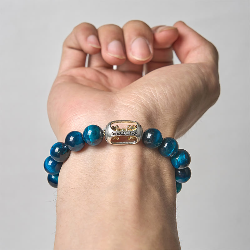 Nimara Ritual Natural Blue Tiger Eye Om Mani Padme Hum Strength Bracelet