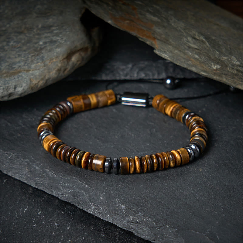Nimara Ritual Small Black Obsidian Green Aventurine Grey Jasper Tiger Eye Strength Rope Bracelet