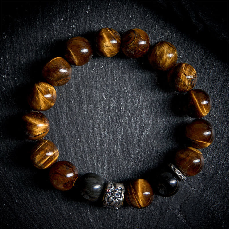 Nimara Ritual Tiger Eye Silver Sheen Obsidian Meditation Buddha Head Protection Bracelet