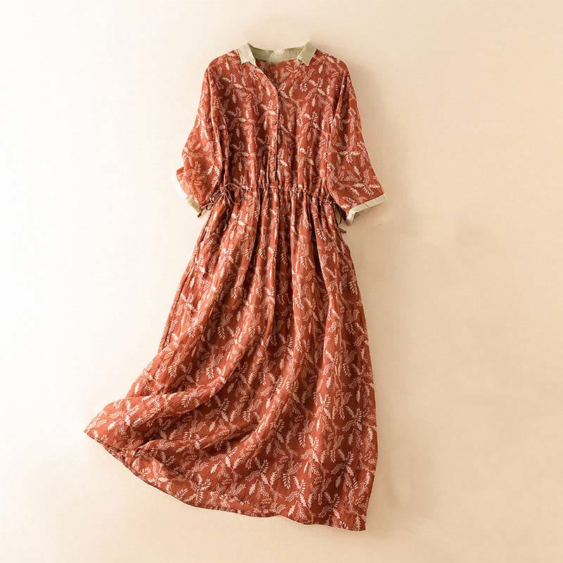 Nimara Ritual Half Sleeve Color Contrast Floral Pattern Midi Dress With Pockets