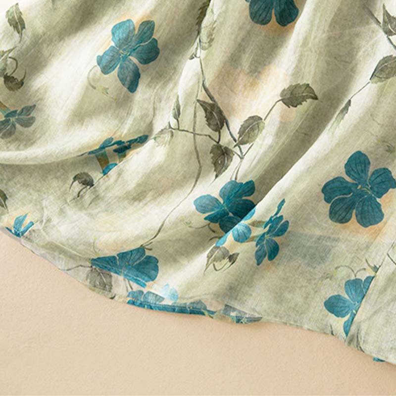 Nimara Ritual Half Sleeve Color Contrast Floral Pattern Midi Dress With Pockets