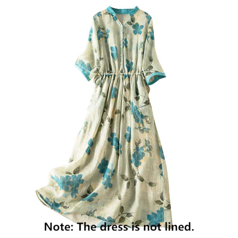 Nimara Ritual Half Sleeve Color Contrast Floral Pattern Midi Dress With Pockets