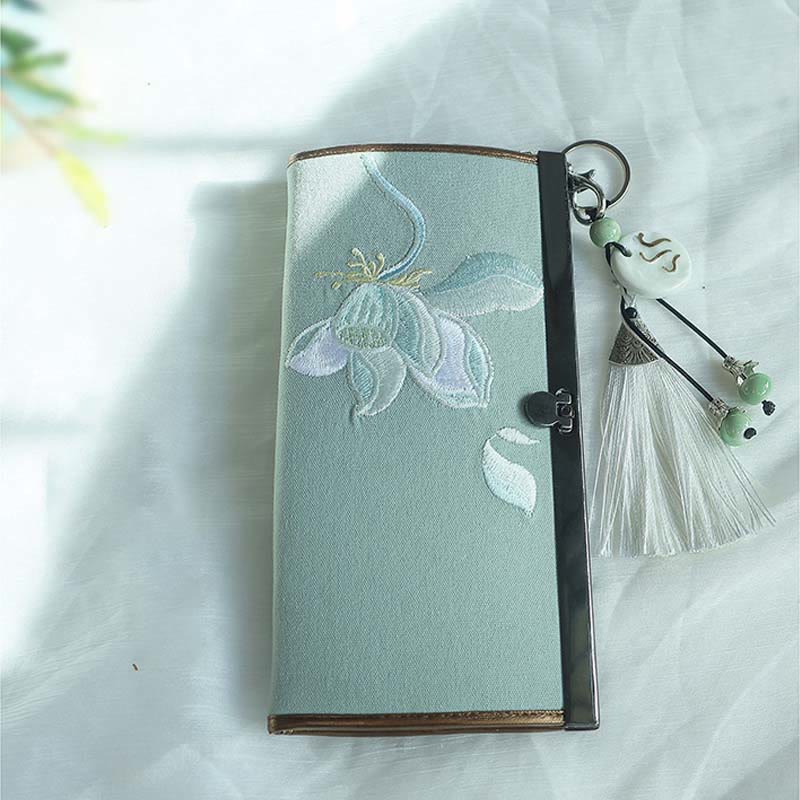 Nimara Ritual Flower Plum Peach Blossom Bamboo Double-sided Embroidery Large Capacity Cash Holder Wallet Shopping Purse