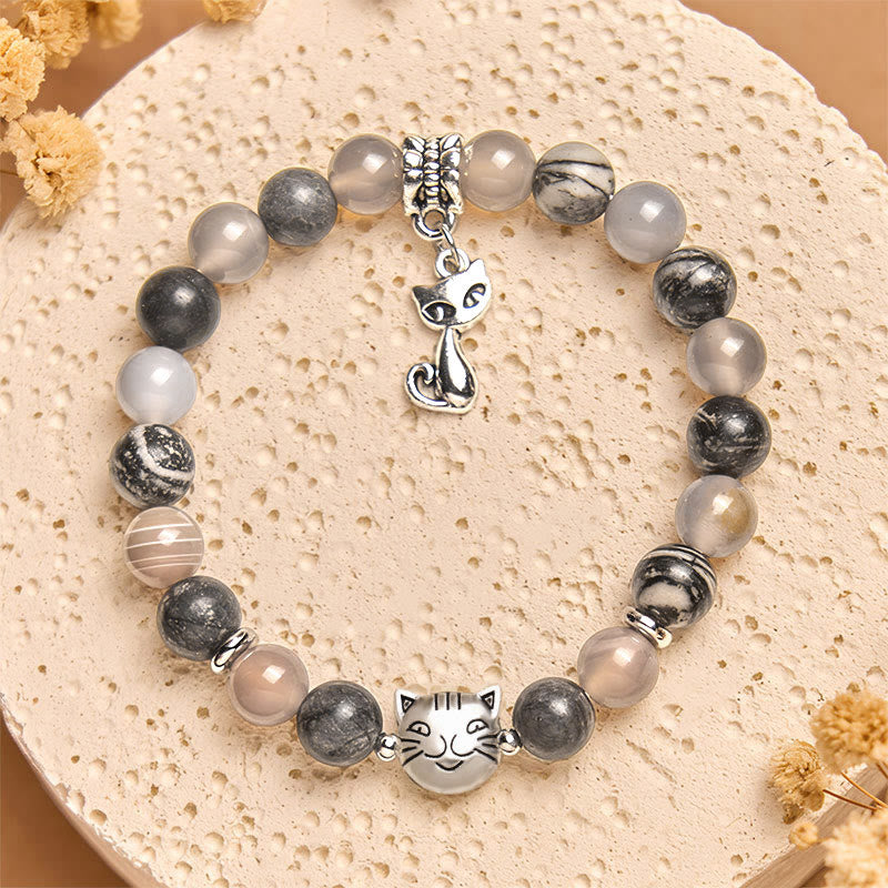 Nimara Ritual Birman Cat Natural Grey Jasper Agate Bead Healing Bracelet