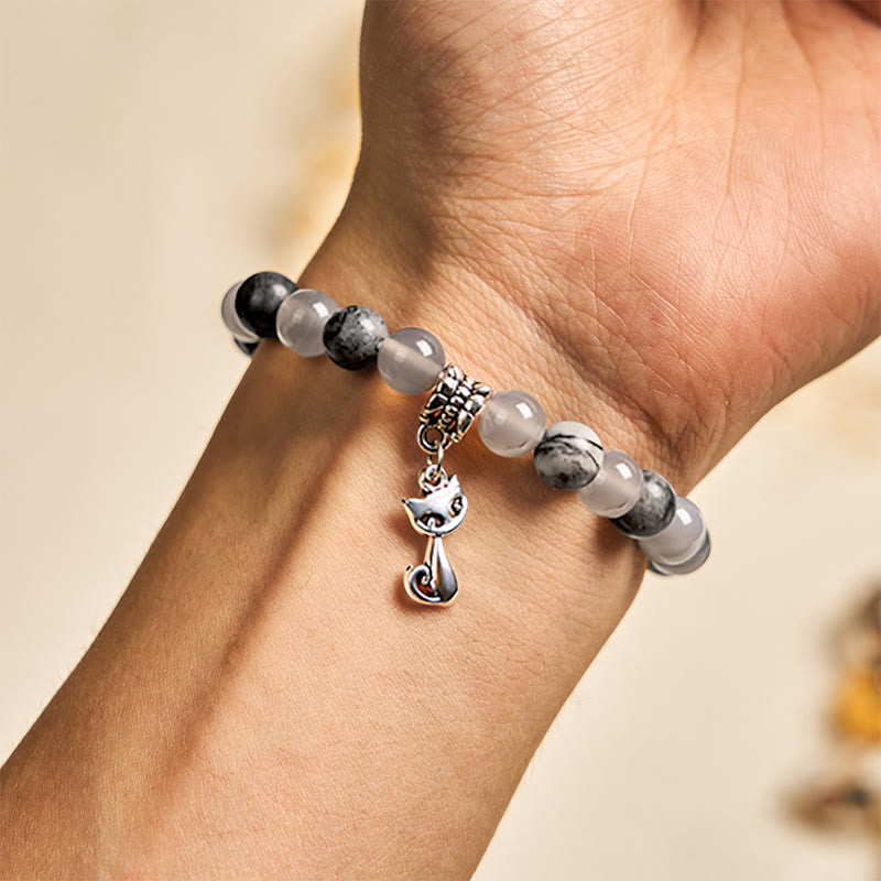 Nimara Ritual Birman Cat Natural Grey Jasper Agate Bead Healing Bracelet