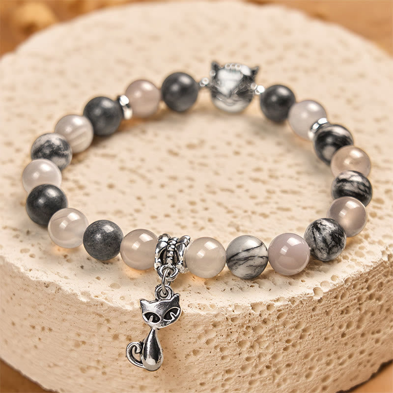 Nimara Ritual Birman Cat Natural Grey Jasper Agate Bead Healing Bracelet
