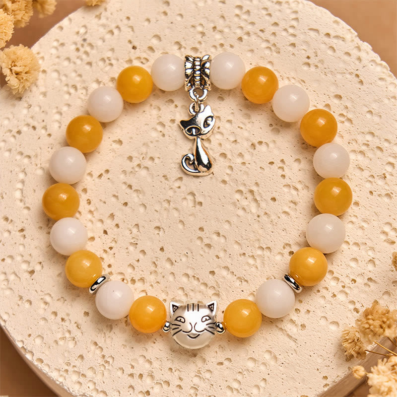 Nimara Ritual Orange White Tabby Cat Yellow Chalcedony White Chalcedony Peace Bracelet