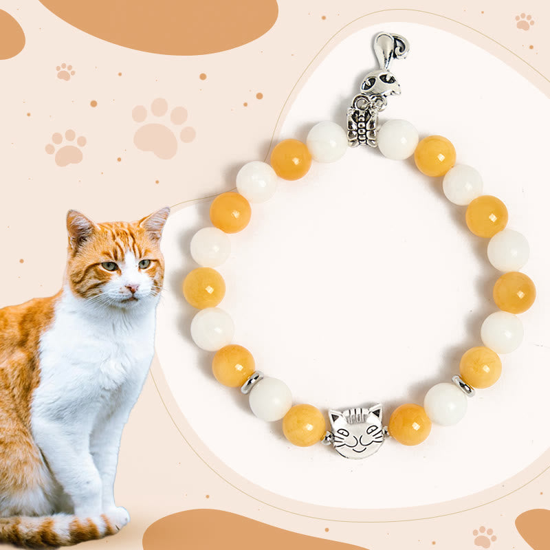 Nimara Ritual Orange White Tabby Cat Yellow Chalcedony White Chalcedony Peace Bracelet