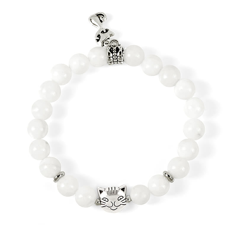 Nimara Ritual White Cat Natural White Chalcedony Bead Positive Bracelet