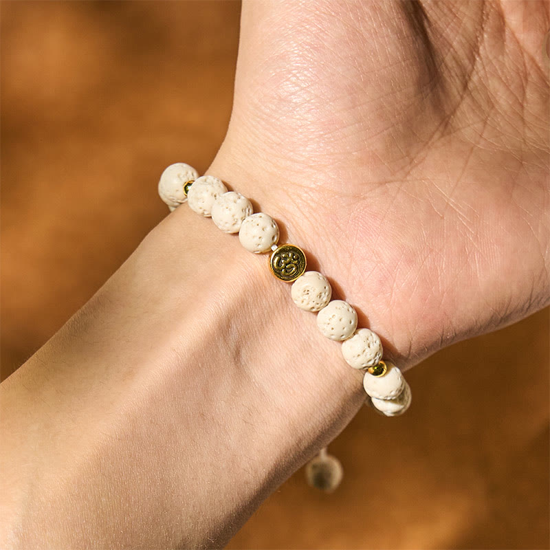 Nimara Ritual White Lava Rock Om Symbol Healing Calm Bracelet