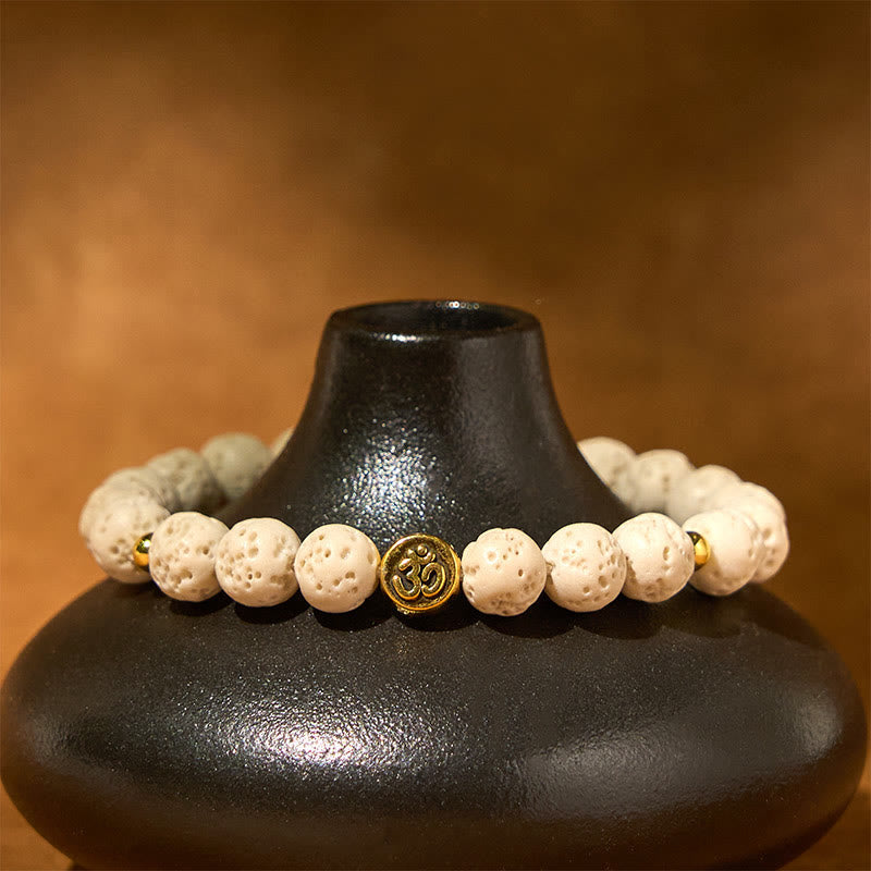 Nimara Ritual White Lava Rock Om Symbol Healing Calm Bracelet