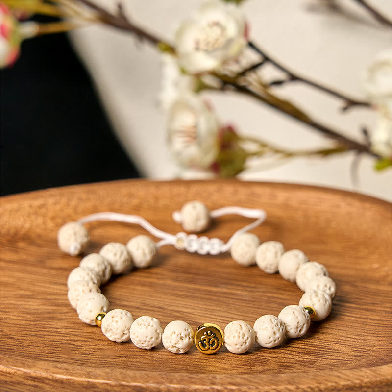 Nimara Ritual White Lava Rock Om Symbol Healing Calm Bracelet