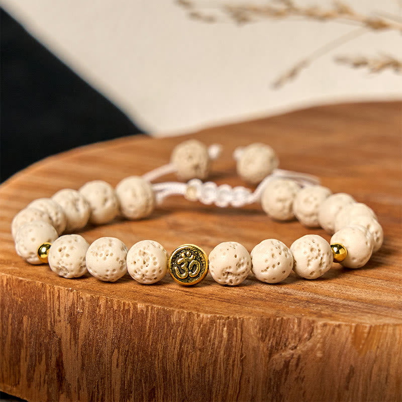 Nimara Ritual White Lava Rock Om Symbol Healing Calm Bracelet