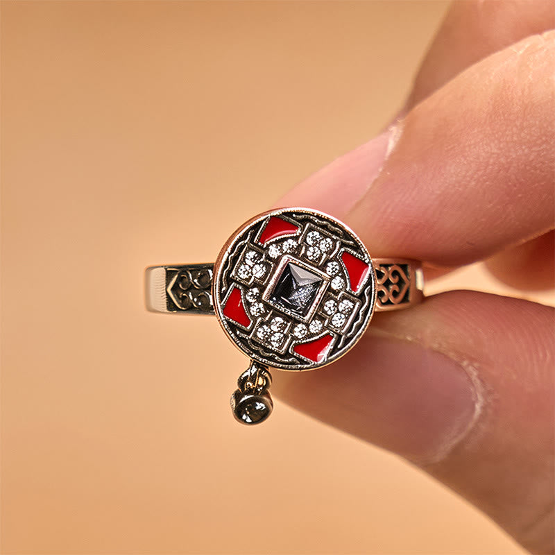 Nimara Ritual Om Mani Padme Hum Copper Prayer Wheel Rotatable Wealth Ring