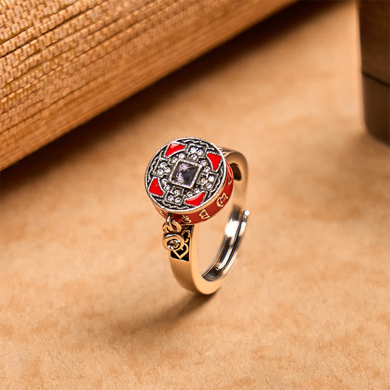 Nimara Ritual Om Mani Padme Hum Copper Prayer Wheel Rotatable Wealth Ring