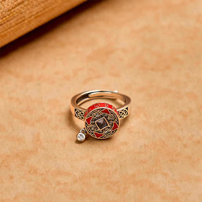 Nimara Ritual Om Mani Padme Hum Copper Prayer Wheel Rotatable Wealth Ring