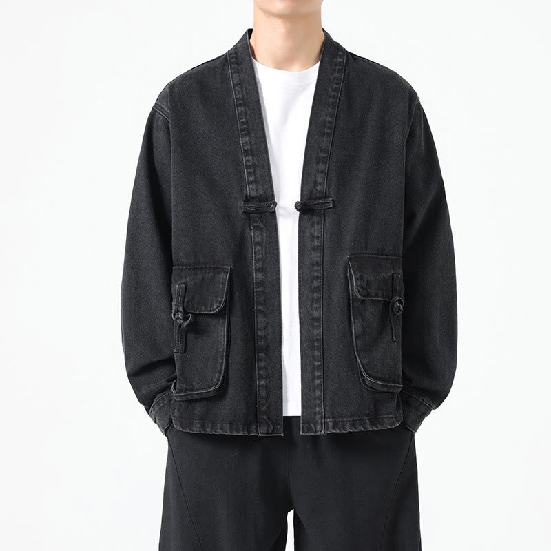 Nimara Ritual Denim Button Design Men's Cotton Long Sleeve Jacket With Pockets