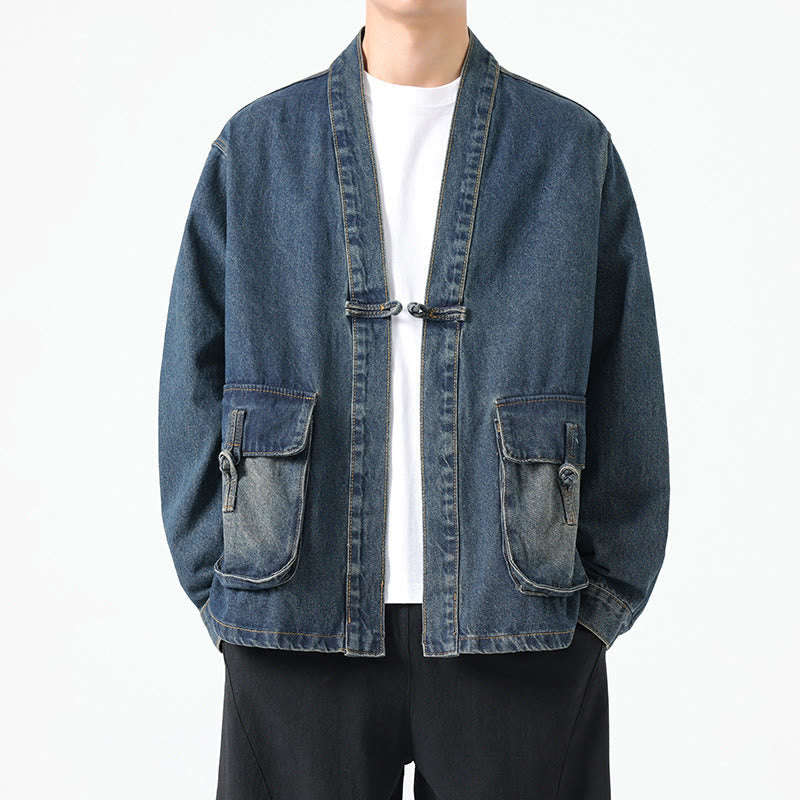 Nimara Ritual Denim Button Design Men's Cotton Long Sleeve Jacket With Pockets