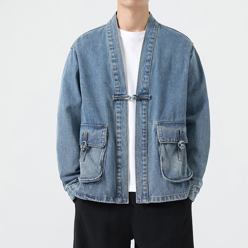 Nimara Ritual Denim Button Design Men's Cotton Long Sleeve Jacket With Pockets