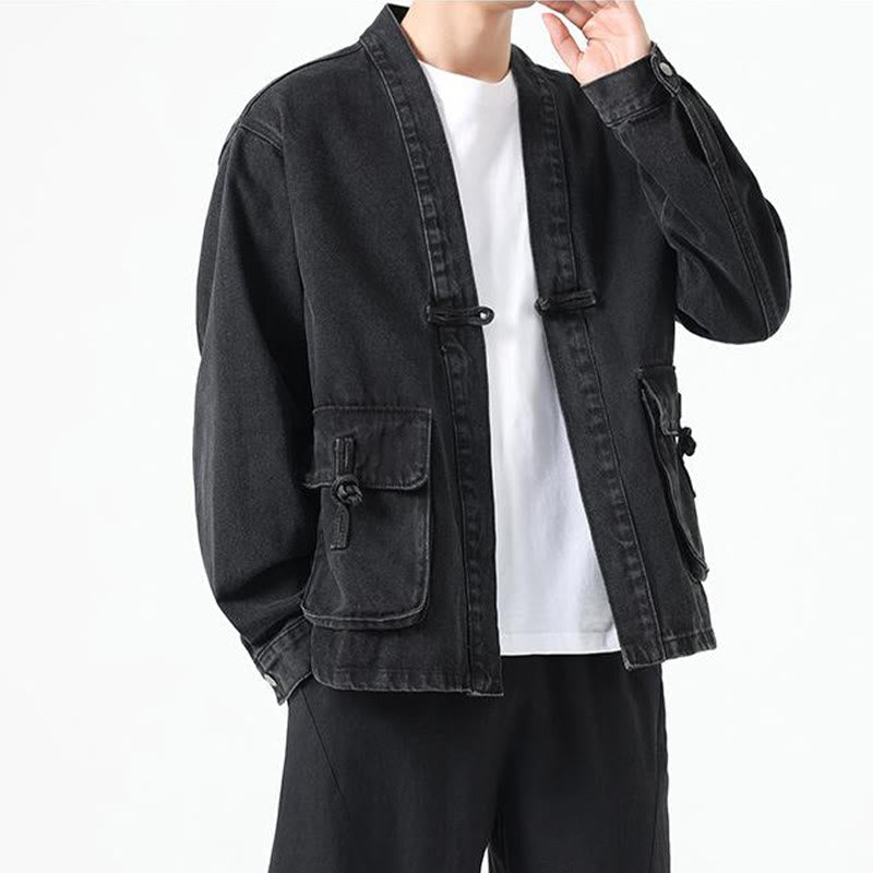 Nimara Ritual Denim Button Design Men's Cotton Long Sleeve Jacket With Pockets