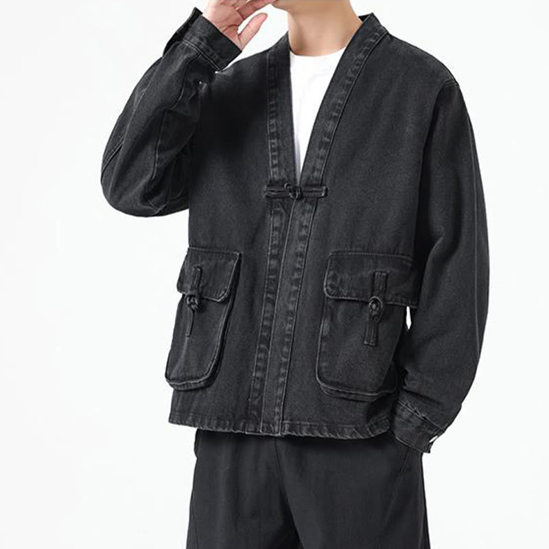Nimara Ritual Denim Button Design Men's Cotton Long Sleeve Jacket With Pockets